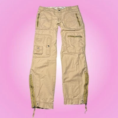 Y2K Low Rise Abercrombie & Fitch Khaki Zip Detail Utility Style Cargo Pants - Image 1 of 4