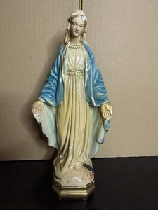 Vintage Virgin Mary Standing On Snake Italy 9” Chalkware - Picture 1 of 9