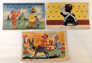 Set 3 cartoline d'epoca anni 40 ww2 fumetto e maleducato stagno politicamente scorretto - Foto 1 di 5