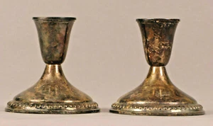 ANTIQUE EMPIRE STERLING SILVER CANDLE STICKS WEIGHTED NICE !! - Picture 1 of 2