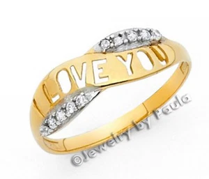 14k White Solid Gold I Love You Heart Valentine 0.12ct Lab Created Diamond Ring - Picture 1 of 10