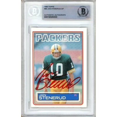Jan Stenerud Signed 1983 Topps #85 Beckett BAS Slabbed Packers NFL HOF Auto - Image 1 of 4