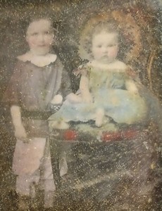 1/6 Plate Tinted Daguerreotype Of Boy & Infant with Halo As-is Richmond Virginia