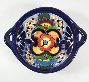 Talavera Mexican Pottery Two Handled 6.5” Serving Bowl Hand Painted Floral - Picture 1 of 8