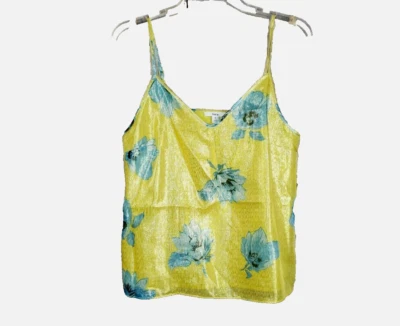 NEW Bar III Size M Women's Tank Top Yellow Blue Floral Shimmer Metallic Cami  - Image 1 of 4