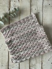 HAND KNITTED PINK/GREY MIX BASKET WEAVE KNIT SOFT BABY BLANKET NEW 70cm x 60cm