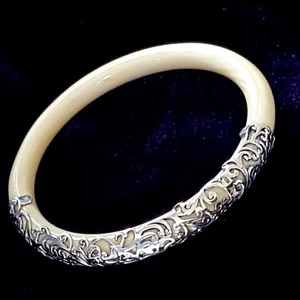 Armreif Silber Antik S925 Sterlingsilber Weiß Kupfer Armband Hohlmuster UK - Bild 1 von 8