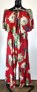 NWT Off Shoulder Ruffled Jumpsuit Southern Stitch Red Floral Size XL - Picture 1 of 9