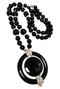 KJL Kenneth Jay Lane Black Art Deco Style Crystal Baguette Pendant Necklace - Picture 1 of 11