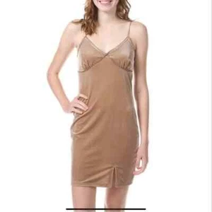 Pink Rose Strappy Mini Dress V Neckline Tan Velvet Womens Large. NWT - Picture 1 of 8
