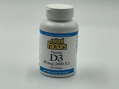 Factores Naturales, Vitamina D3, 50 mcg (2.000 UI), 120 Cápsulas Blandas Foto 1 de 4