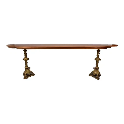 Large Walnut Console Table Brass Legs Cover