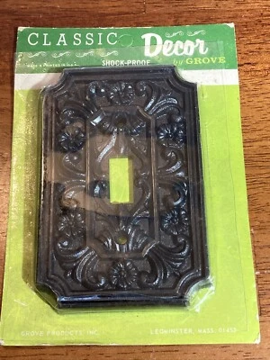 Vintage 1960 Decoração Clássica por Grove Tampa Interruptor de Luz Preta Estilo Meio Século - Imagem 1 de 4