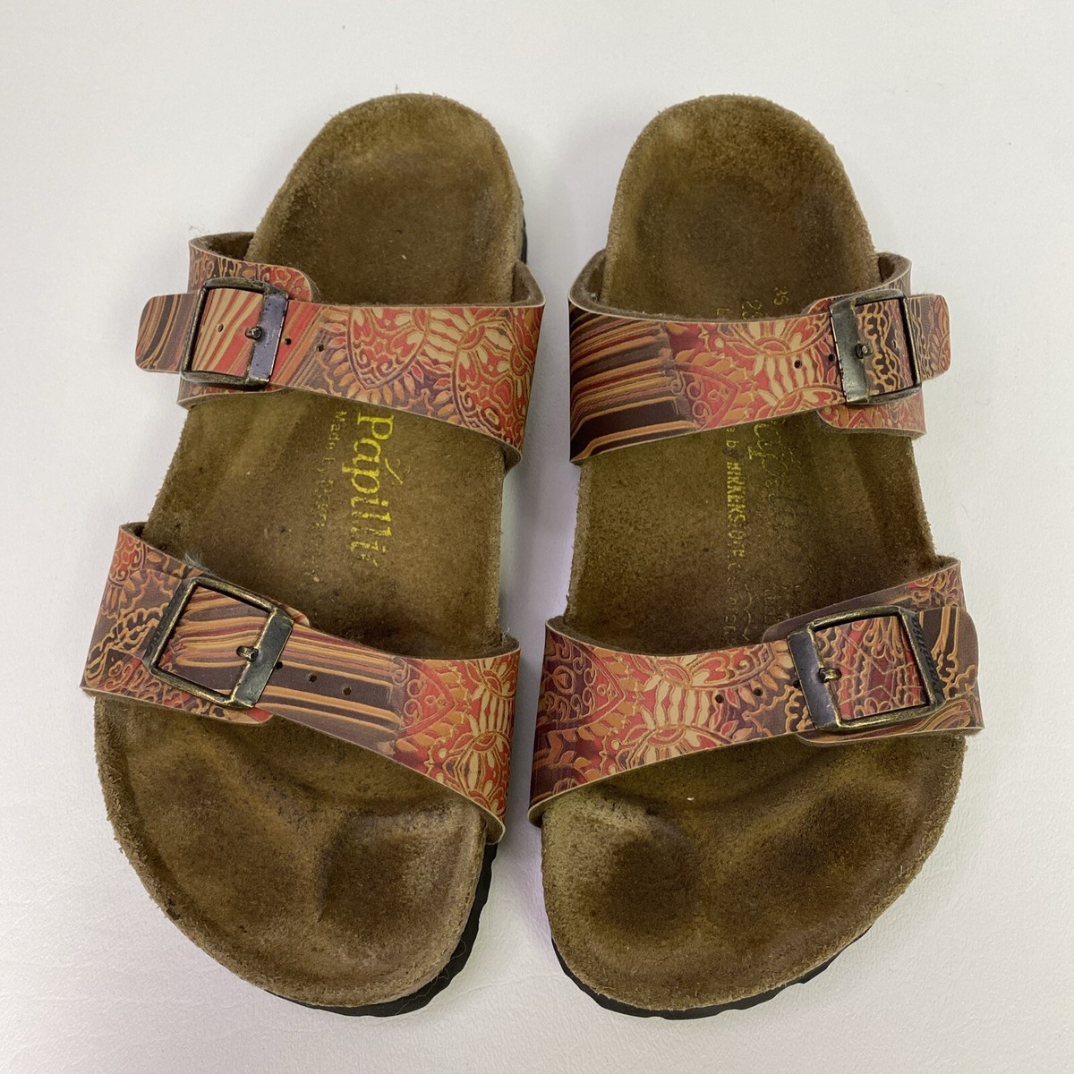 Birkenstock Papillio Sydney Orange Tan Green Patterned Sandals US 