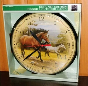 Reloj de Pared de Diseñador AcuRite Interior Exterior Caballos Tiempo Hecho en EE. UU. En Caja Nuevo - Imagen 1 de 5