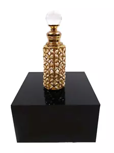 Vintage Beaded Perfume Bottle Intricate Design Empty Gold Tone Refillable - Picture 1 of 8