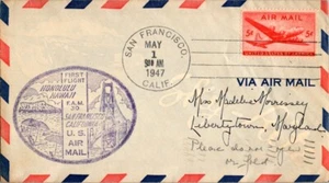United Airlines First Flight San Francisco California - Honolulu Hawaii - 1947 - Picture 1 of 2