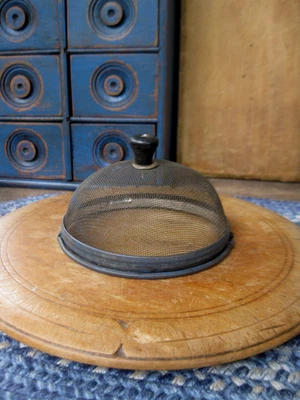 Wire Mesh Shoofly Food Cover Screen Made from an Antique Strainer & Wood Knob 6" - Image 1 of 4