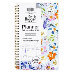 See It Bigger Oct 2025 Dec 2026 Floral PlanAhead Planner Contacts Notes 5.5x8.75 - Picture 1 of 9