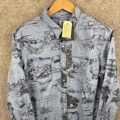 Levi’s Western Standard Fit 男式 XL 牛仔珍珠卡扣印花海滩 — 第 1/4 张图片