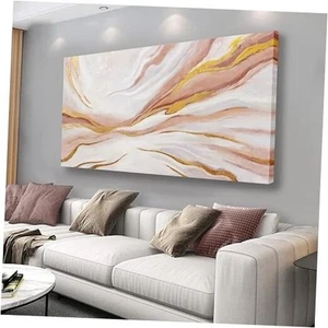 Abstract Wall Art Gold and Orange Framed Artwork Trendy Wall 48L" x 24W" Pink - Picture 1 of 7