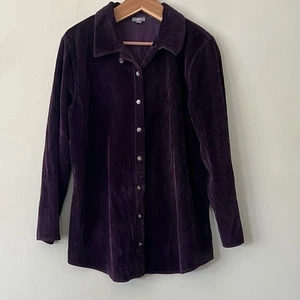 JJill lila Cord Hemdjacke mit Knopfleiste und Samtakzenten Größe L - Bild 1 von 8