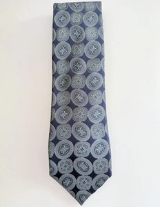 Vintage Ermenegildo Zegna Luxury Silk Tie Blue Medallion Geometric 62” Italy - Picture 1 of 7