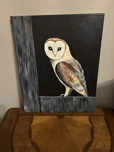 Original Canvas Acrylic Painting Barn Owl Amateur Artist No Signature-Beautiful - Picture 1 of 8