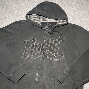 Felpa con cappuccio vintage O'Neill uomo XL nera full zip scritta grafica skate surf Y2K - Foto 1 di 10