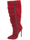 Highest Heel Womens 4.5" Calf High Boot Carbon Fiber Heel Red Suede Shoe