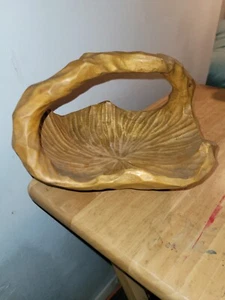 Vintage Hand Carved Wood Fruit Basket Home Decor Display Wooden Bowl - Picture 1 of 8