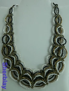 White Black Gold Color Handmade Tiny Seed Bead Beaded Chains SilverTone Necklace - Picture 1 of 3