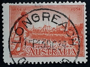1934 Australia 2d Vermilion Cent of Victoria Stamp-Longreach Queensland Postmark - Picture 1 of 2