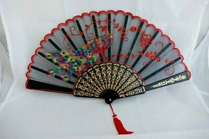 Embroidered fan peacock decor 24 cm - Picture 1 of 2