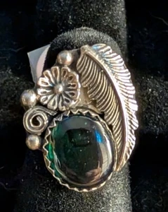 Vintage Navajo Paua Shell Ring Sterling Silver w/ Leaf Right sizes 5, 8.5, 9.5 - Picture 1 of 5