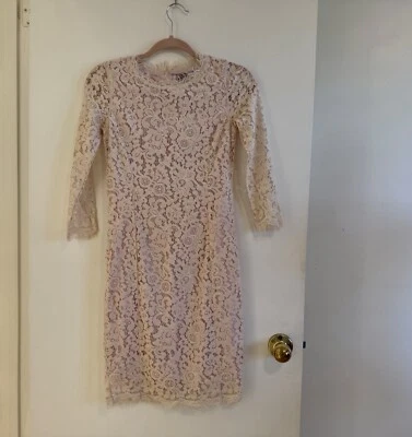 H&M women light pink lace dress, long sleeve, pencil, knee length, size XS,NWOT - Image 1 of 4