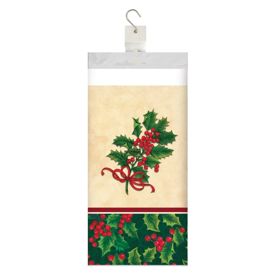 Boughs of Holly Plastic Tablecover 54 x 102 Christmas Border Print - Image 1 of 2