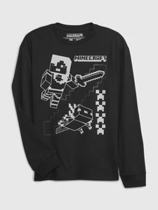 Gap Jersey T-Shirt Boys XL Husky Black Graphic Minecraft Long Sleeve ~ New - Picture 1 of 9