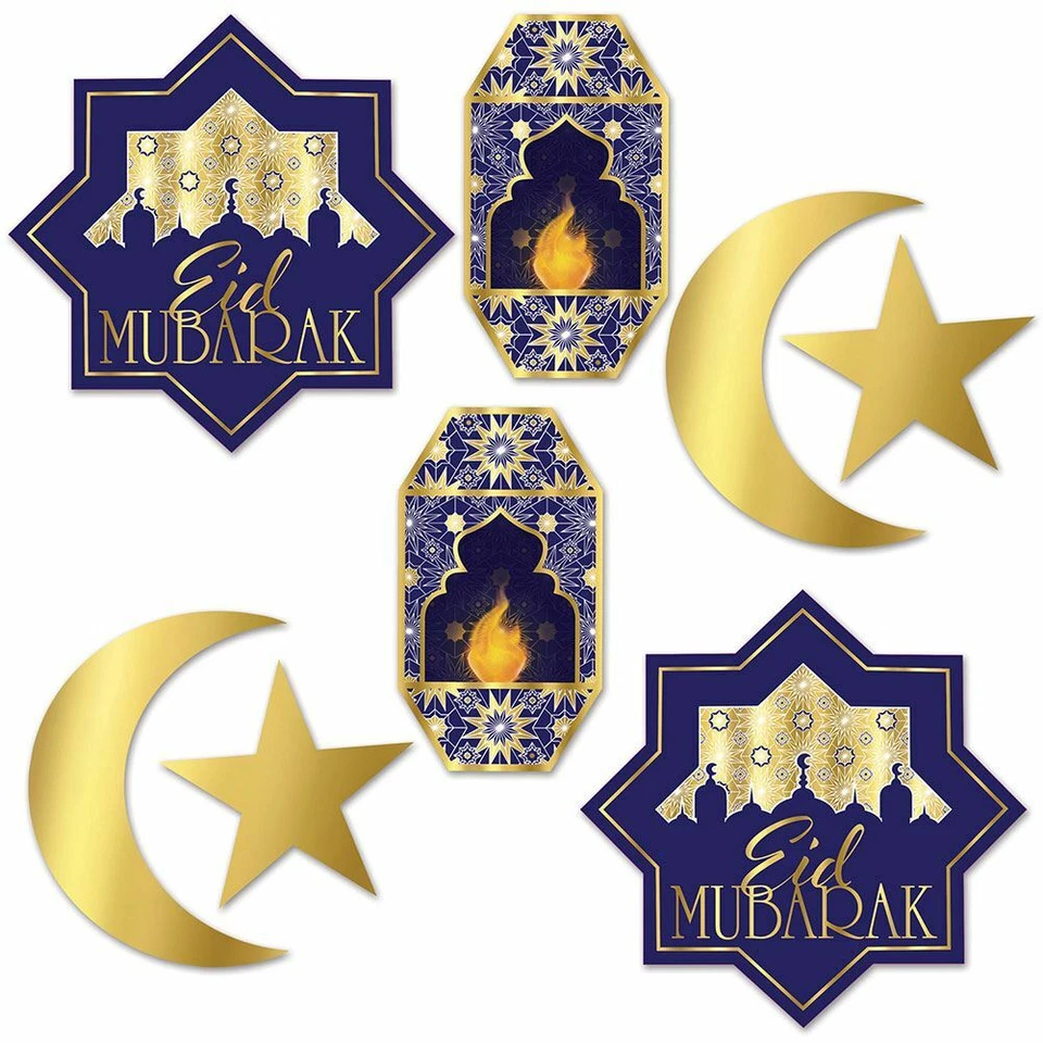 FOILED CARD CUTOUTS PACK 12 RAMADAN CELEBRATION DECORATION - Image 1 of 1