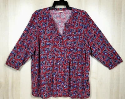 Talbots Women's 3X Multicolor Rayon Paisley 3/4 Sleeve Woven Button Front Top - Изображение 1 из 4
