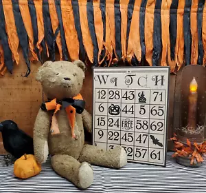 NUEVO ANUNCIO ANTIGUO PRIMITIVO VINTAGE ARTE POPULAR ESTILO HALLOWEEN BRUJA BINGO SIGNO TARJETA - Imagen 1 de 8
