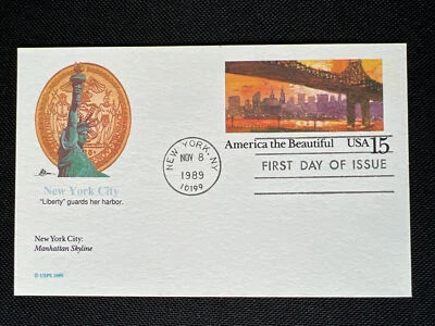 America the Beautiful - New York City Postcard FDC Fleetwood Nov 8 1989 - Image 1 of 2