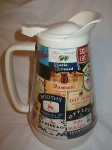 Vintage KH Water Carafe Pitcher Thermos Plastic Beige Liquor Advertising - Picture 1 of 7