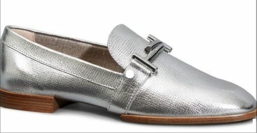 TOD’S Tod's Scarpa Argento Metallizzato Pelle Doppia T Ciabatta Smoking 39 5 Italia NUOVA