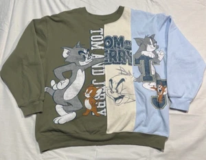 Vintage Tom and Jerry Pullover Sweatshirt Mens XL Crew Neck AOP Color Block - Picture 1 of 10