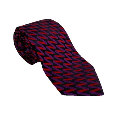 Richard James Savile Row England Red Purple Black Geometric Silk Tie - Image 1 of 4