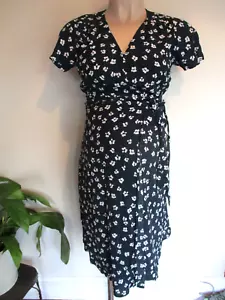 SERAPHINE MATERNITY & NURSING NAVY & WHITE FLORAL PRINT WRAP DRESS SIZE 10 - Picture 1 of 3