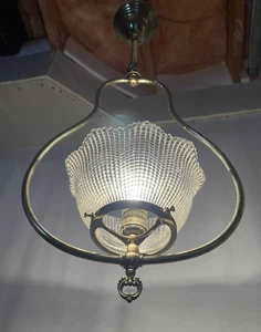 RESTORED Antique Pendant Light Art Deco Nouveau Victorian Brass Converted Gas - Picture 1 of 24