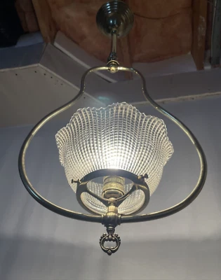 RESTORED Antique Pendant Light Art Deco Nouveau Victorian Brass Converted Gas - Image 1 of 4