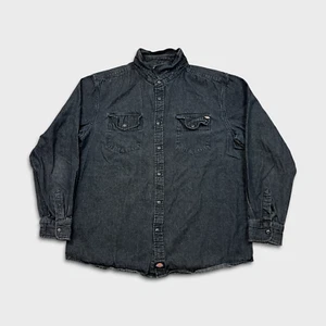Dickies Denim Shirt Mens 2XL Black Dark Wash Casual Western Jeans Button Up - Picture 1 of 7